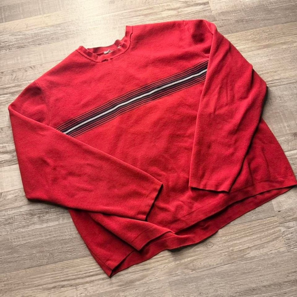 Vintage Boxy Distressed Red Knit Crewneck Striped Grunge Fit